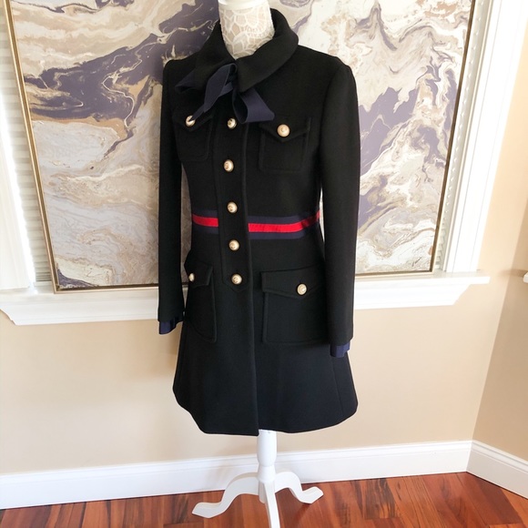 gucci wool coat with web